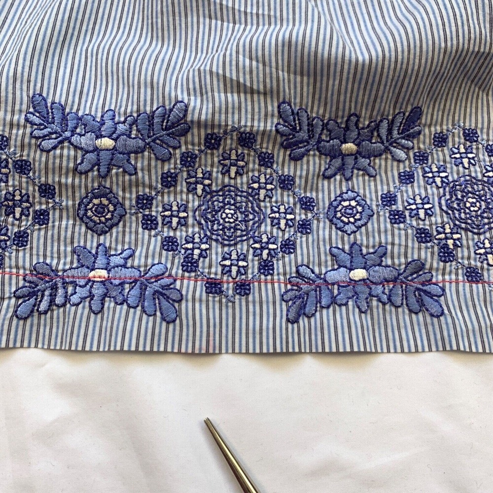 3J Workshop Johnny Was Striped Dress Embroidered S fit M Blue Milkmaid Floral - Picture 9 of 12